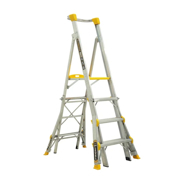 Heavy Duty Height Adjustable Platform Ladders with Integrated Quad Levellers